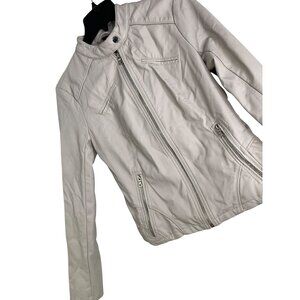 VTG Guess Cream Faux Leather Biker Jacket W/ Zip Cuffs RH10188 Sz S